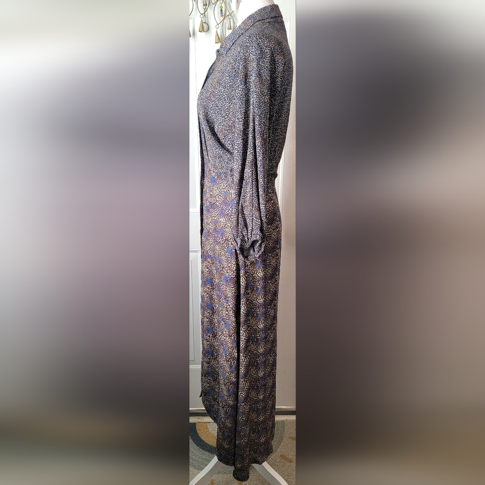 Bl^nk London Anthropologie Midi Dress Womens S Black Blue Tan Animal Print Boho - Picture 3 of 15